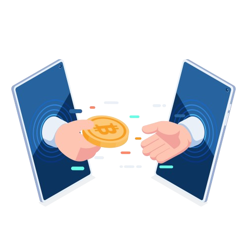 Isometric Businessman Hand Giving Bitcoin to Other Through Smartphone removebg preview